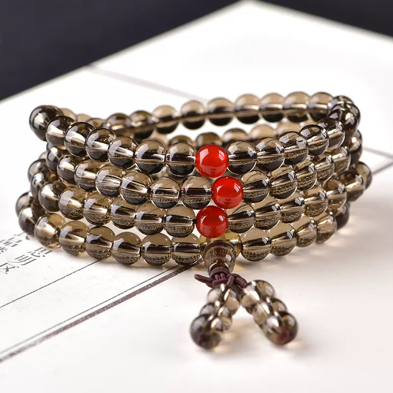 原矿水晶茶水晶念珠108颗佛珠多圈手链本命年男女款情侣手串批发