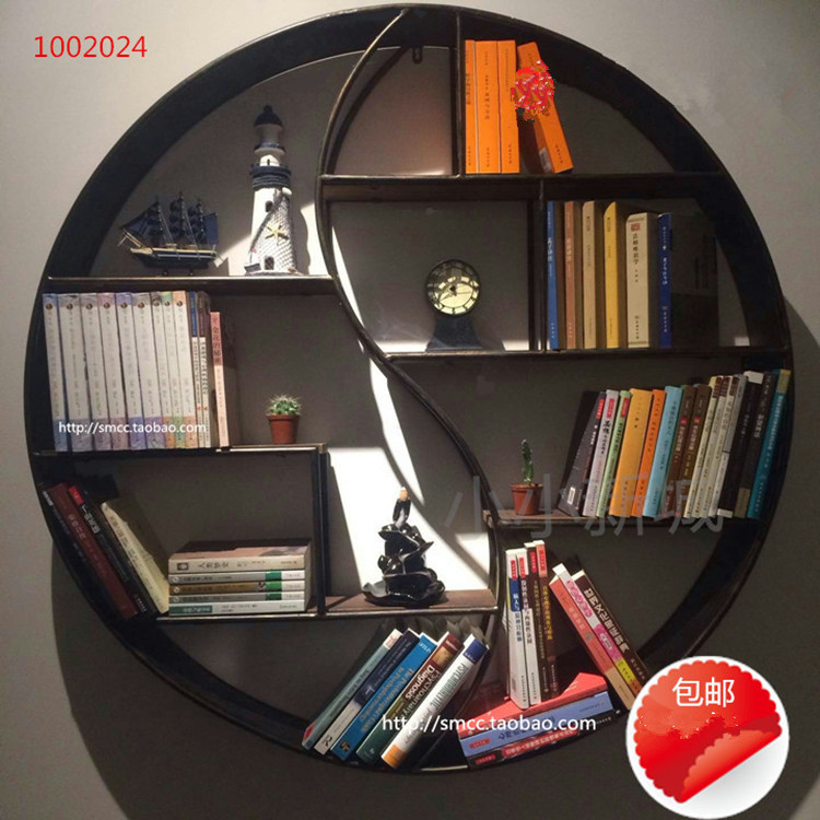 Wrought Iron Living Room Wall Hanging Shelf Storage Rack Taiji Bagua Round Bookshelf Storage Rack Storage Rack Finishing Rack Free Shipping