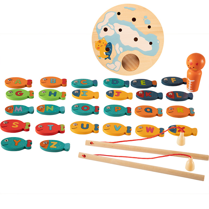 Children's family, cat and fish game, baby scratching and fishing table, Montessori early childhood education, puzzle wooden toys