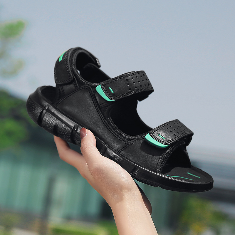 国踏夏季新款头层沙滩鞋情侣凉鞋休闲凉拖鞋青少年真皮时尚鞋子潮