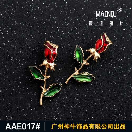 AAE017 Fashion Rose Branch Suit Boutonniere Korean Version Unisex Metal Flower Dress Pin