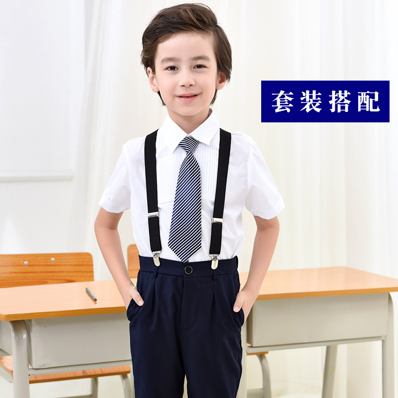 Camisa blanca de manga corta para niños delgada de verano sin planchar uniforme de rendimiento de vestir británico camisa blanca de media manga