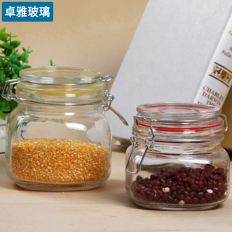 卡扣食品储物罐家用百香果蜂蜜瓶子透明密封罐玻璃罐带盖批发|ru