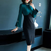 New Nail Pearl Dresses Horn Long-sleeved Temperament Slim Dress  