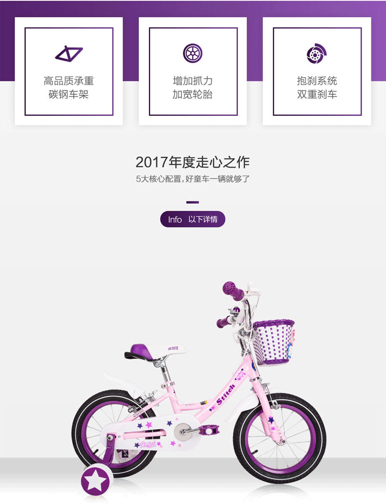 祺娃娃儿童自行车12-14-16-18寸女孩粉色童车2-8岁英国女孩脚踏车详情图6