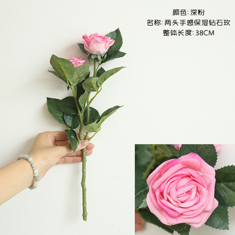 2 trà hoa hồng hồng dưỡng ẩm cảm thấy một ngôi nhà hoa nhựa nhà máy mô phỏng hoa nhân tạo cưới cầm hoa tường MW59992 Cầm hoa