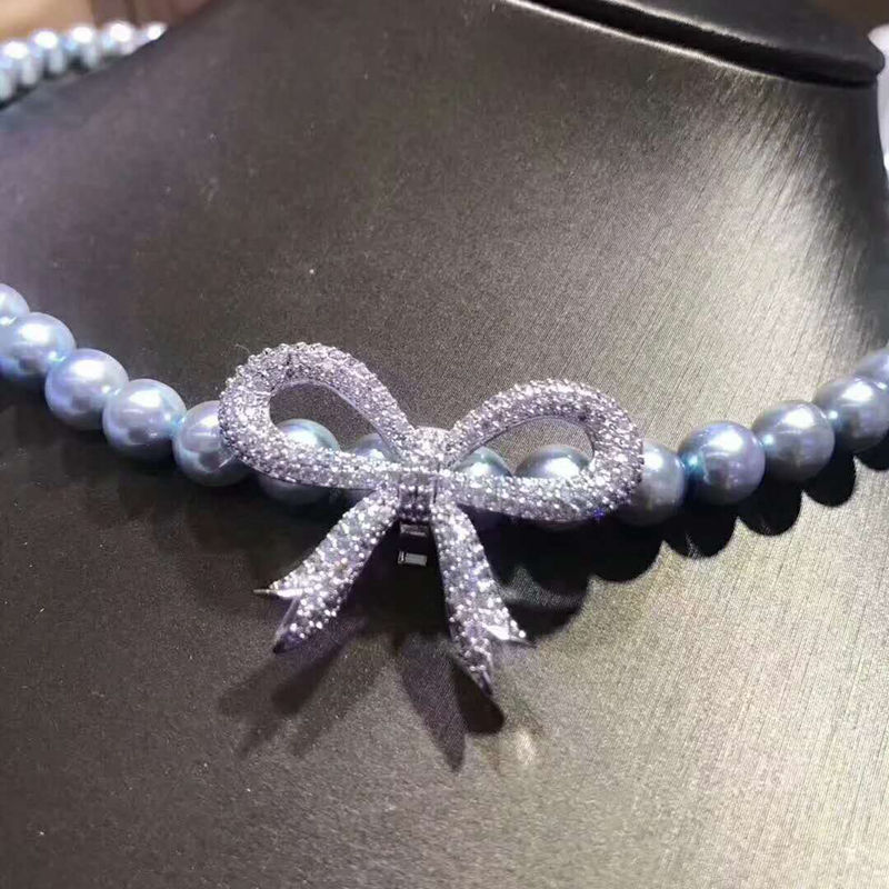 海心珠宝珍珠项链 灰色akoya真多麻项链 7-8mm正圆强光轻微瑕疵