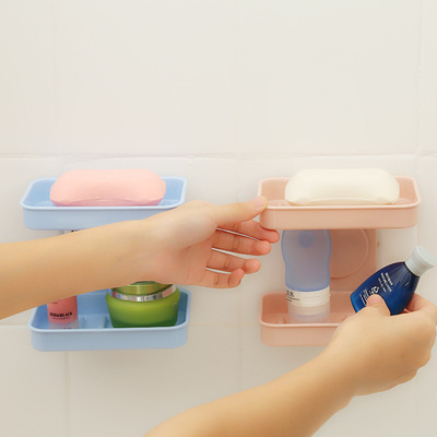 SZH01创意双层强力无痕贴浴室吸盘式双层沥水香皂盒肥皂架置物架|ms