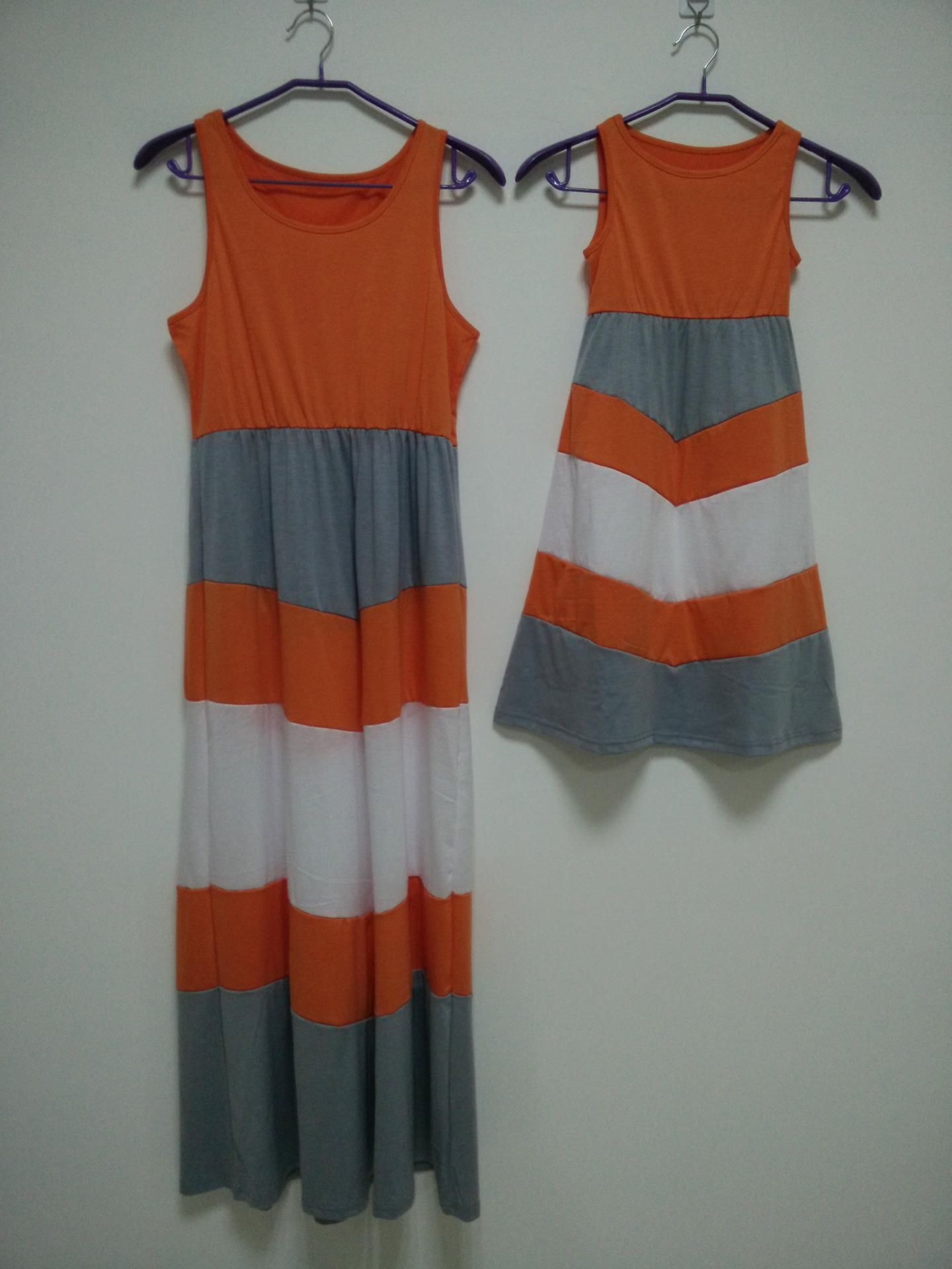 Color Block Orange and Gray Striped Beach Dress Casual Summer Style Lightweight Fabric for Women Wholesale Available