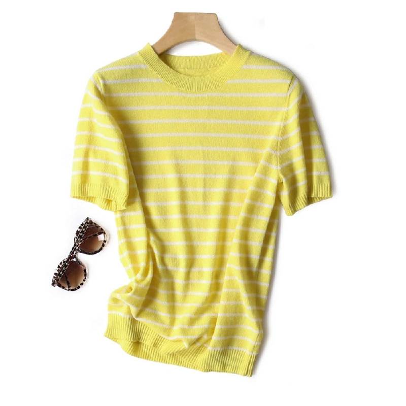 Кашемировый базовый свитер для отдыха, slim fit, с коротким рукавом, корейский стиль