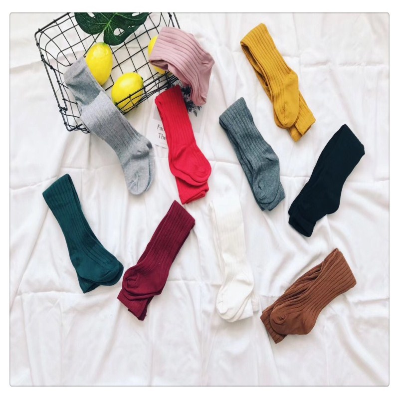 Spring and Autumn Children's Colorful Basic Pantyhose Monochrome Wide Vertical Stripe Combed Cotton Women's Po Lian Foot Socks Leggings