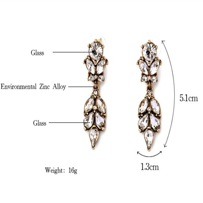19g Weight Crystal Inlay Material Drop Earrings Classification Retro Flower Alloy Inlay Crystal Women's Drop Earrings