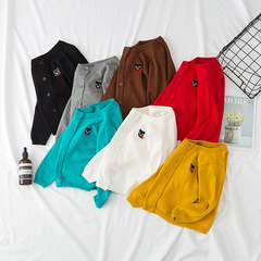 New 22 Spring and Autumn Children's Cardigan Sweater with Japanese Bear Embroidery Pattern, Pure Cotton Knitted Baby Sweater