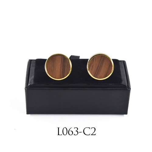 Large round cufflinks made of solid wood American black walnut maple wood, electroplated gold.