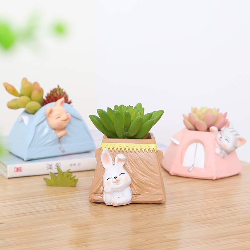 Chậu Cây Resin Chậu cây mọng nước hình động vật resin, chậu mini để bàn, kết hợp ống đựng bút và đồ trang trí (RG-266)