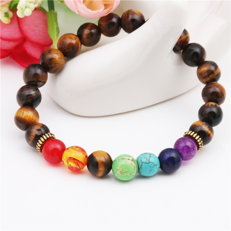 Bead Bracelet Natural Tiger Eye Colorful Chakra Beaded Bracelet Seven Chakras Yoga Energy display picture 9