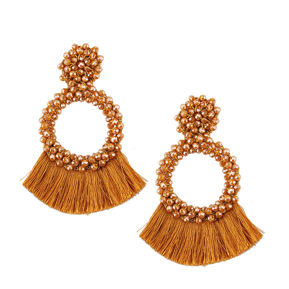 Cloth Fashion Tassel earring Brown NHJQ11050Brown