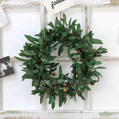仿真橄榄枝花环ins风门饰壁挂墙饰家居婚庆装饰亚马逊速卖通货源|ms