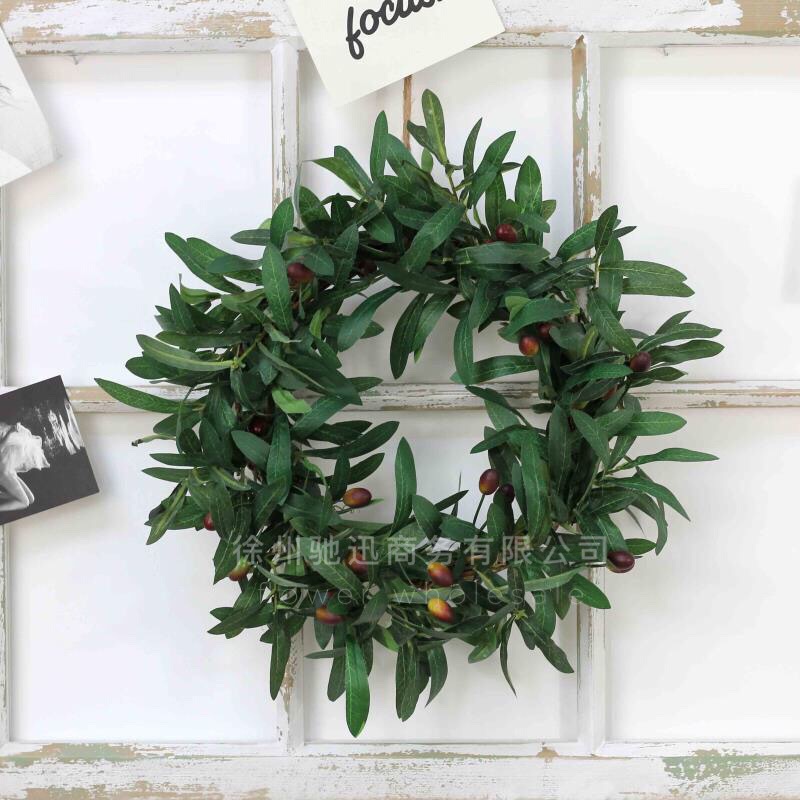 仿真橄榄枝花环ins风门饰壁挂墙饰家居婚庆装饰亚马逊速卖通货源|ms