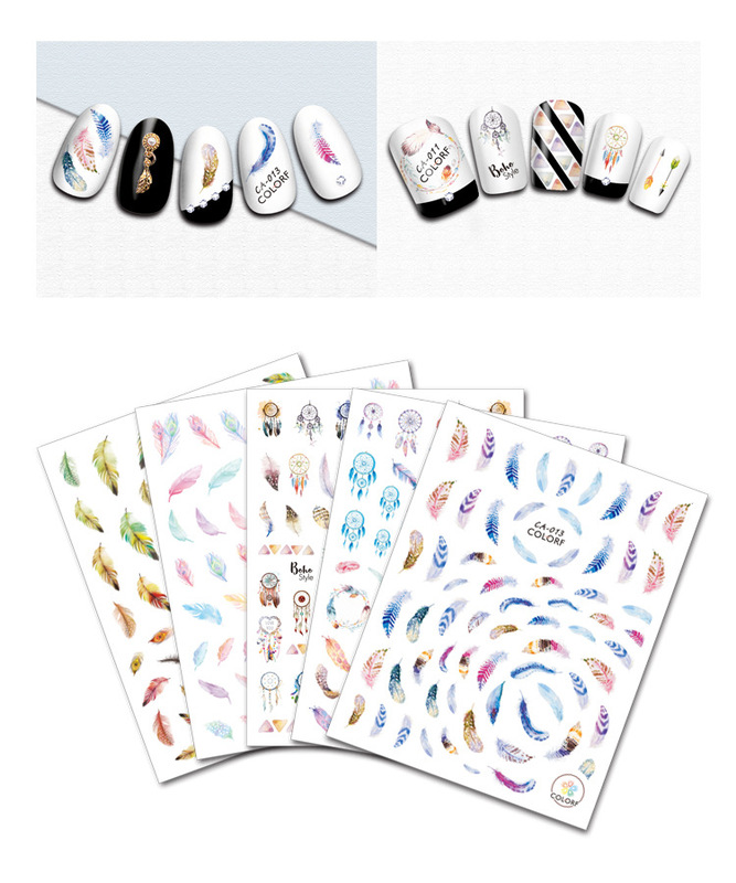 Cross-border Nail Art Watermark Nail Sticker Japan and South Korea Fresh Pumeng Net Watermark Decal Butterfly Feather Color Large Sheet