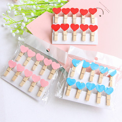 10 Pack Photo Clip Holders, Wall Decor, Heart-Shaped Small Wooden Clips, Colorful 3.5cm Note Clips
