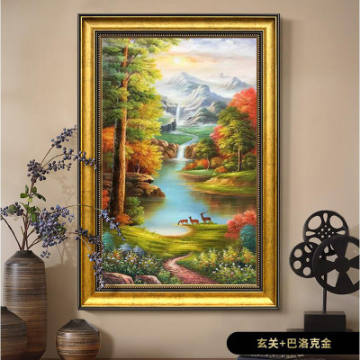 Northern Europe Decorative painting Landscapes Hand drawn Oil Painting Entrance Background wall mural Vertical version Cornucopia a living room Decorative painting