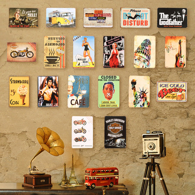 30*20定制牆壁鐵皮畫酒吧馬口鐵美式咖啡廳挂飾牆面裝熱銷