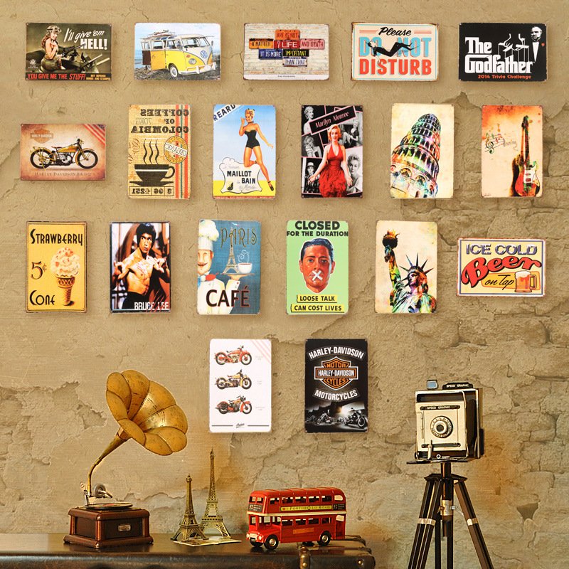 30*20定制牆壁鐵皮畫酒吧馬口鐵美式咖啡廳挂飾牆面裝熱銷