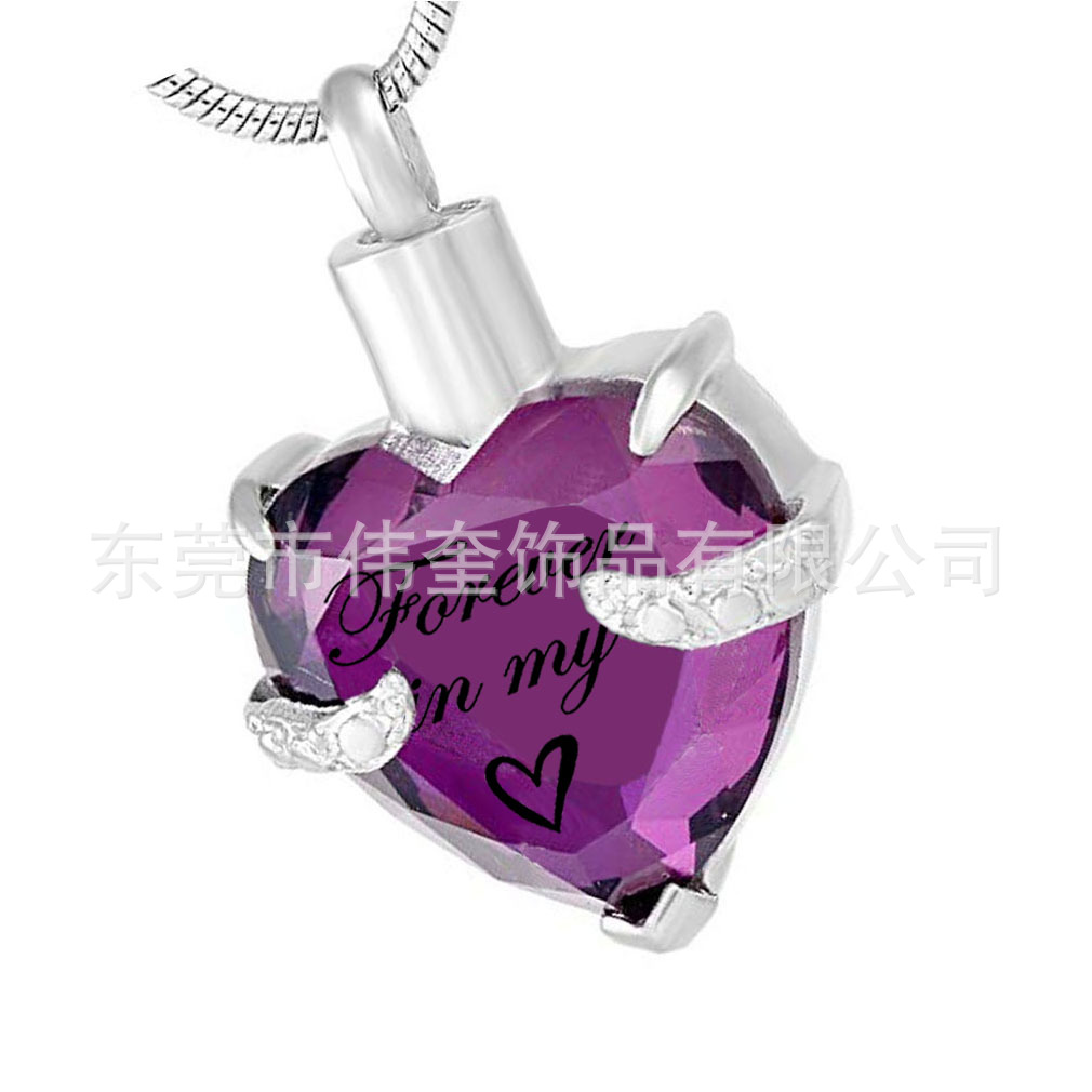 Amazon SUMINISTRO DE ACERO INOXIDABLE joyería cristal melocotón corazón 12 color cumpleaños piedra púrpura oscuro cinerario ataúd colgante collar