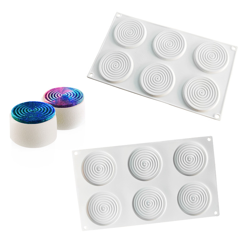 16-完成3张图-6连圆盘蚊香状慕斯蛋糕模 DIY烘焙模 硅