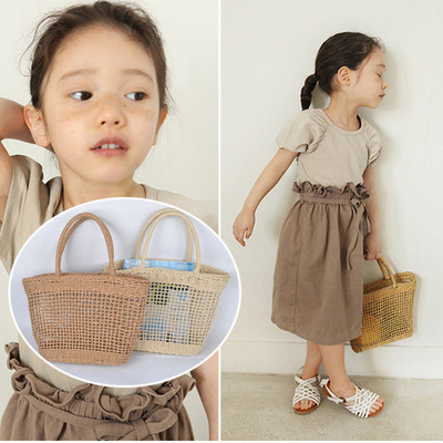 the republic of korea Children's clothing girl Straw bag 2019 new pattern Hollow Netted Woven bag Manufactor wholesale children Beach Bag