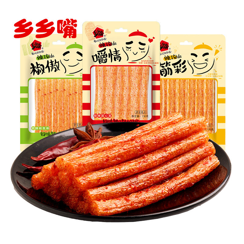 乡乡嘴开胃辣条 开胃素食 大面筋 辣条棒零食130g可组合批发零售