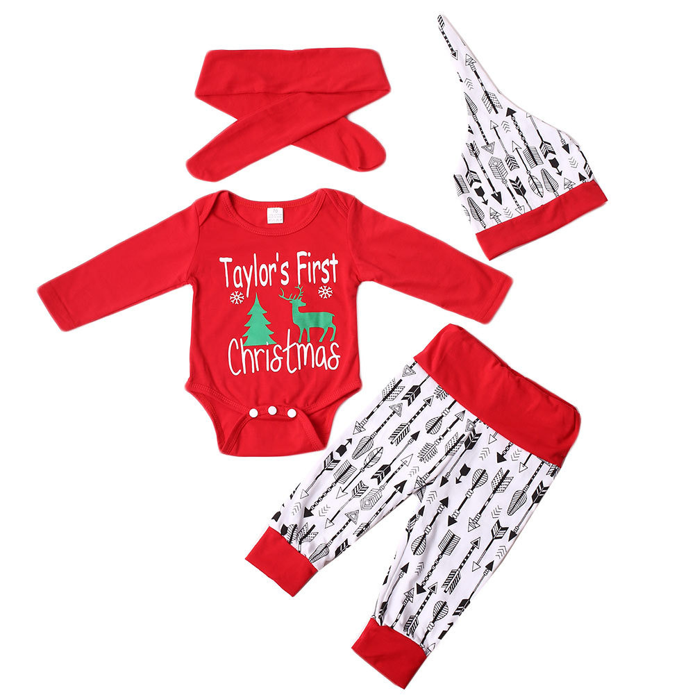 (中性) My First Christmas麋鹿印花箭头婴