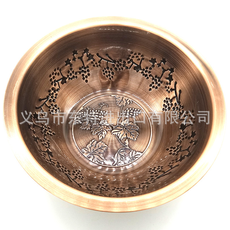 厂家直销不锈钢压花盆葡萄盖盆古铜色创意盖盆出口多用盆详情图4