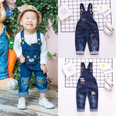 春季宝宝背带裤儿童裤子0-1-2-3岁外穿男女童儿童牛仔裤罩裤