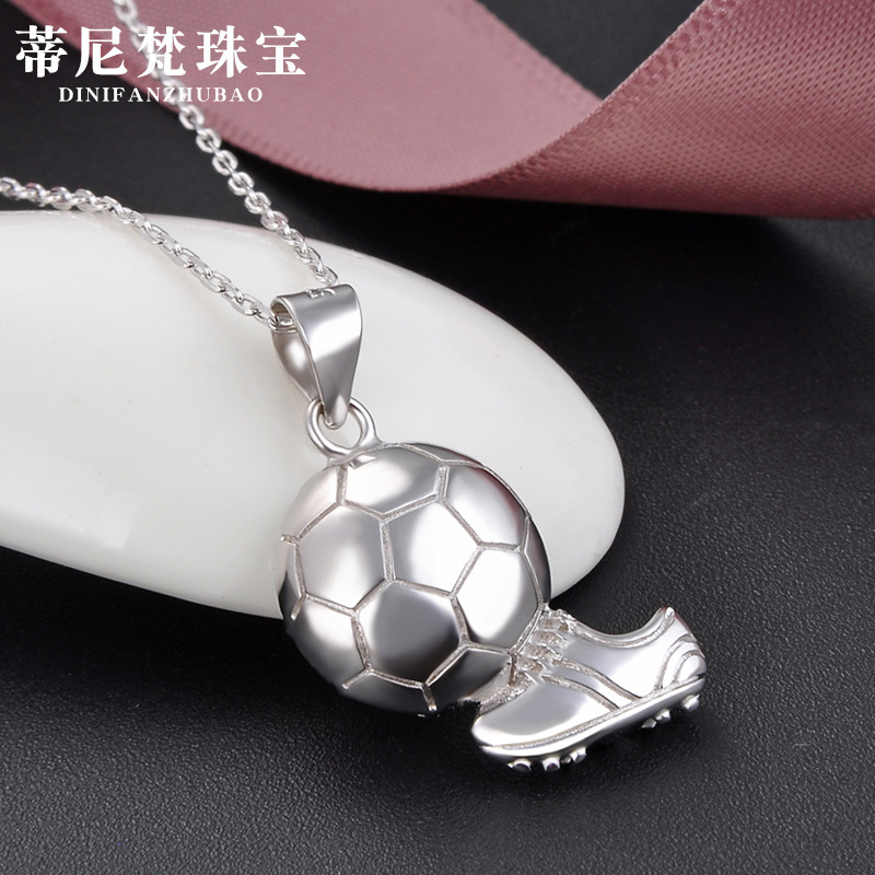 Fútbol s925 plata colgante collar dinámico personalidad dulce chica fresca joyería de moda al por mayor