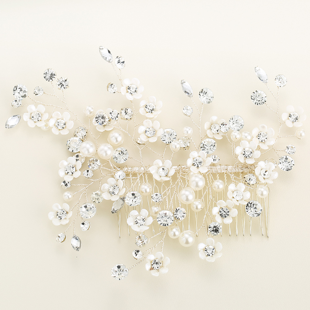 New  Handmade Pearl Crystal Flower Comb display picture 5