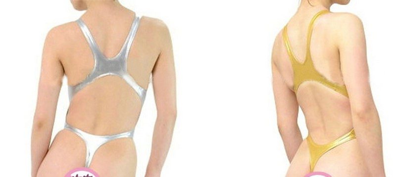 Ropa interior amorosa trajes de baño de cuero esmaltado PU trajes de baño en forma de X trajes de baño recubiertos de oro reina cintura sexy T-shirt