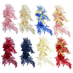 臻美繡品 服裝輔料刺繡花邊立體布貼閃亮網底蝴蝶花個彩色金線花