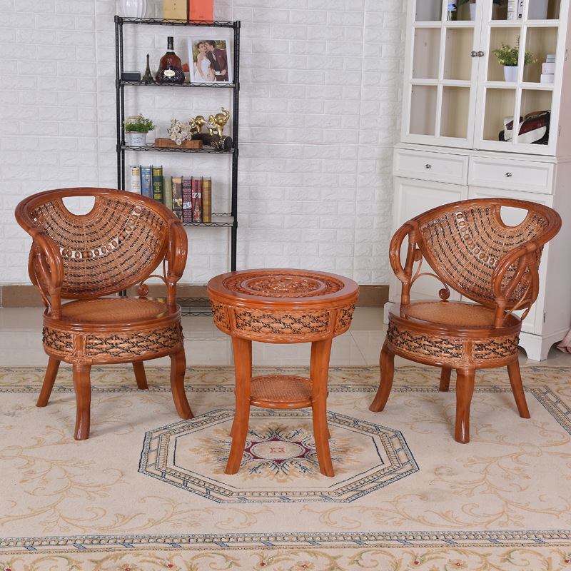 公主休闲椅茶几三件套现代简约舒适办公椅阳台客厅户外三件套真藤