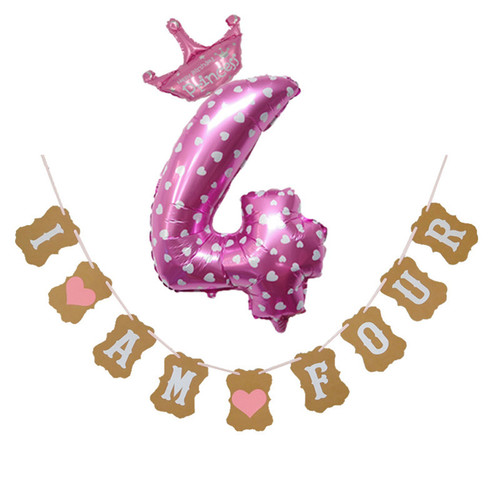 Cross-border hot supply of baby girl's first birthday party decoration decoration pink digital crown aluminum film balloons