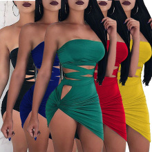 L0175速卖通 亚马逊 欧美 女装性感抹胸绑带裙装两件套（5色）