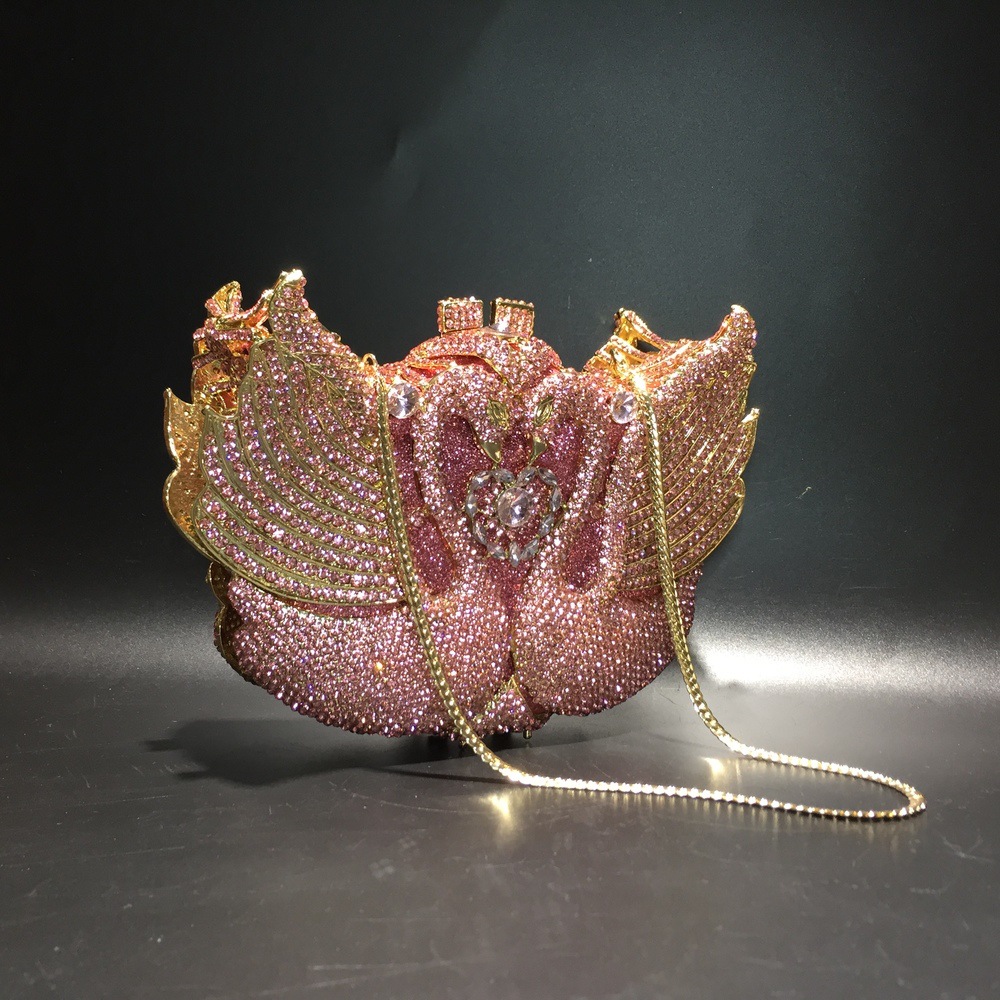 Túi clutch nữ đính kim cương thiên nga cỡ lớn dự tiệc — Màu đen, Màu hồng, Ảnh tùy chỉnh được Cá nhân hóa, Bảy màu vàng kim chi tiết 25