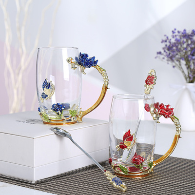 European style Enamel Water cup suit Foreign trade Heat transparent glass Wedding celebration business affairs gift Water cup Customized