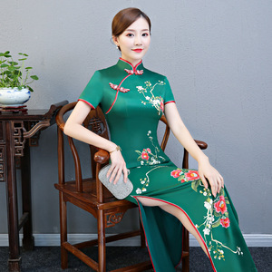 Show cheongsam women large size national dress long performance cheongsam