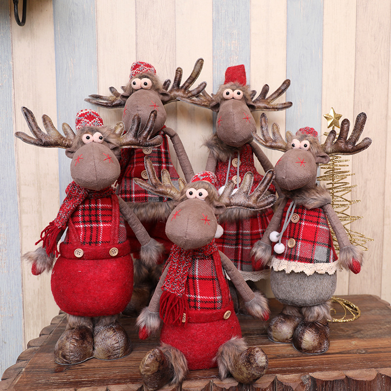 Handcrafted Plaid Christmas Reindeer Plush – Stretchable Santa’s Helper Decor For Store Displays, Tabletops & Festive Gift Exchanges_voghion.com