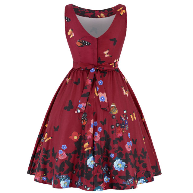 Sleeveless Cotton Rockabilly Dress Robe Femme Retro Casual Knee