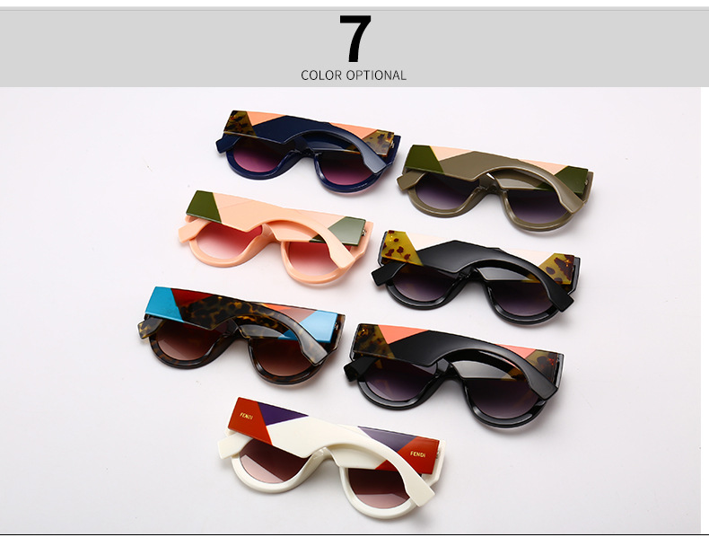 Women's Fashion Color Block Resin Round Frame Full Frame Sunglasses display picture 5