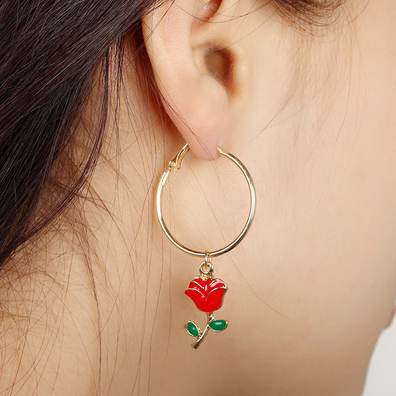 Rose Flower Hoop Earrings display picture 1