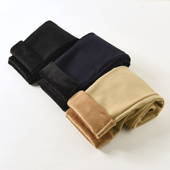 Children's khaki school uniform pants for boys and girls in winter, thickened with velvet and warm, primary school uniform pants, navy blue